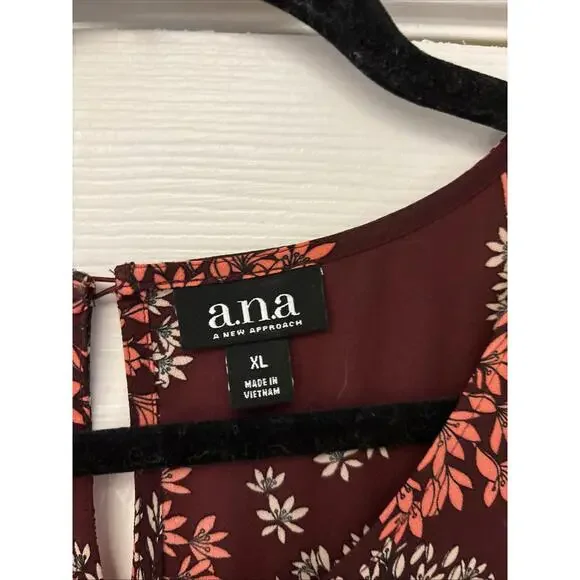 A.N.A. Burgundy Sheer Ruffled Top Blouse Long Bell Sleeves Sz XL. Work. Office - Picture 5 of 9